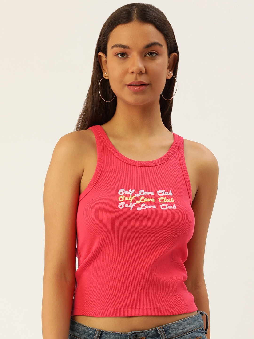 FOREVER 21 Typography Printed Sleeveless Tank Crop Top, Red