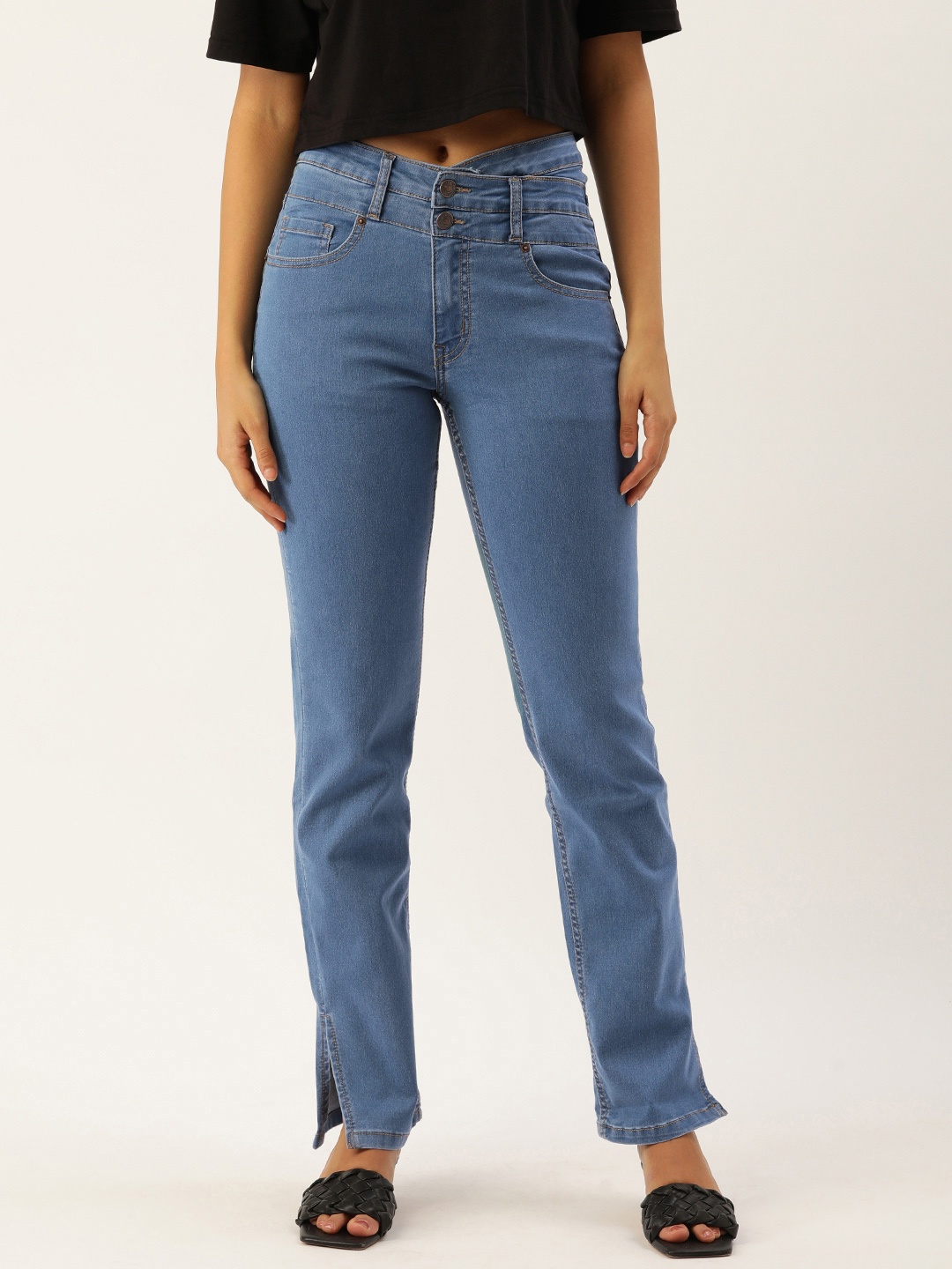 

FOREVER 21 Women Light Fade Mid-Rise Stretchable Jeans, Blue