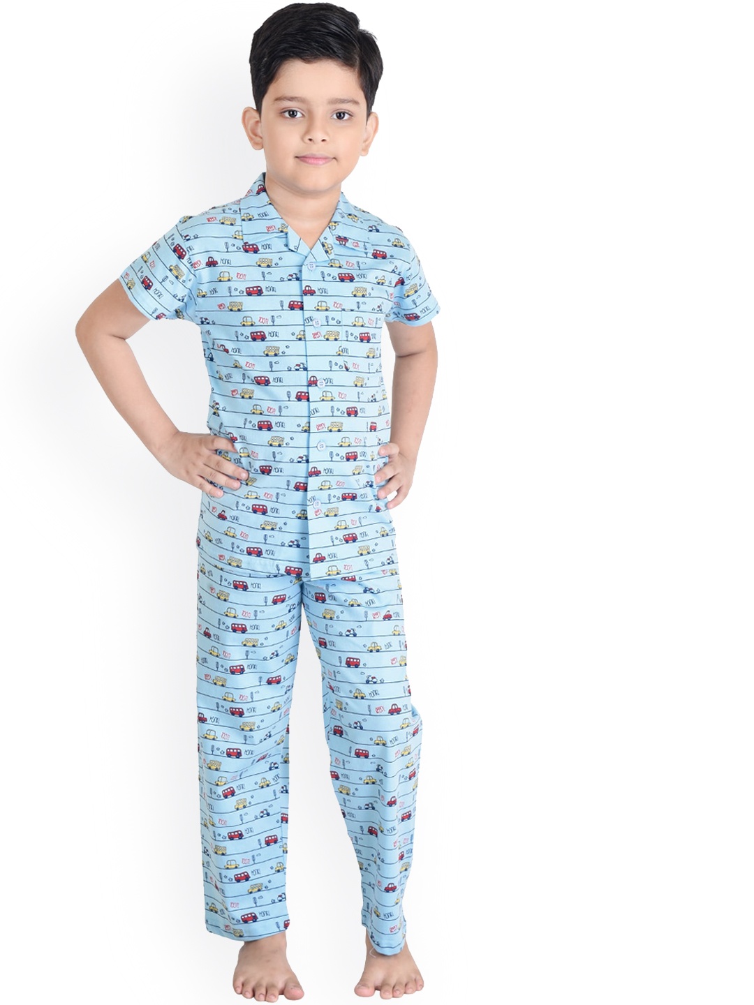 

Clothe Funn Boys Conversational Printed Pure Cotton Night Suit, Blue