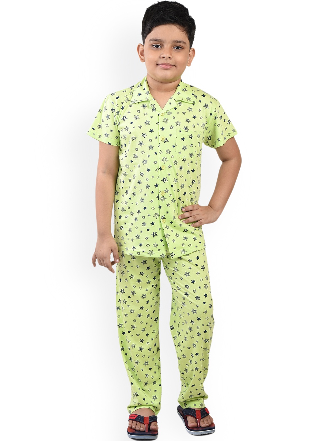 

Clothe Funn Boys Conversational Printed Pure Cotton Night Suit, Lime green