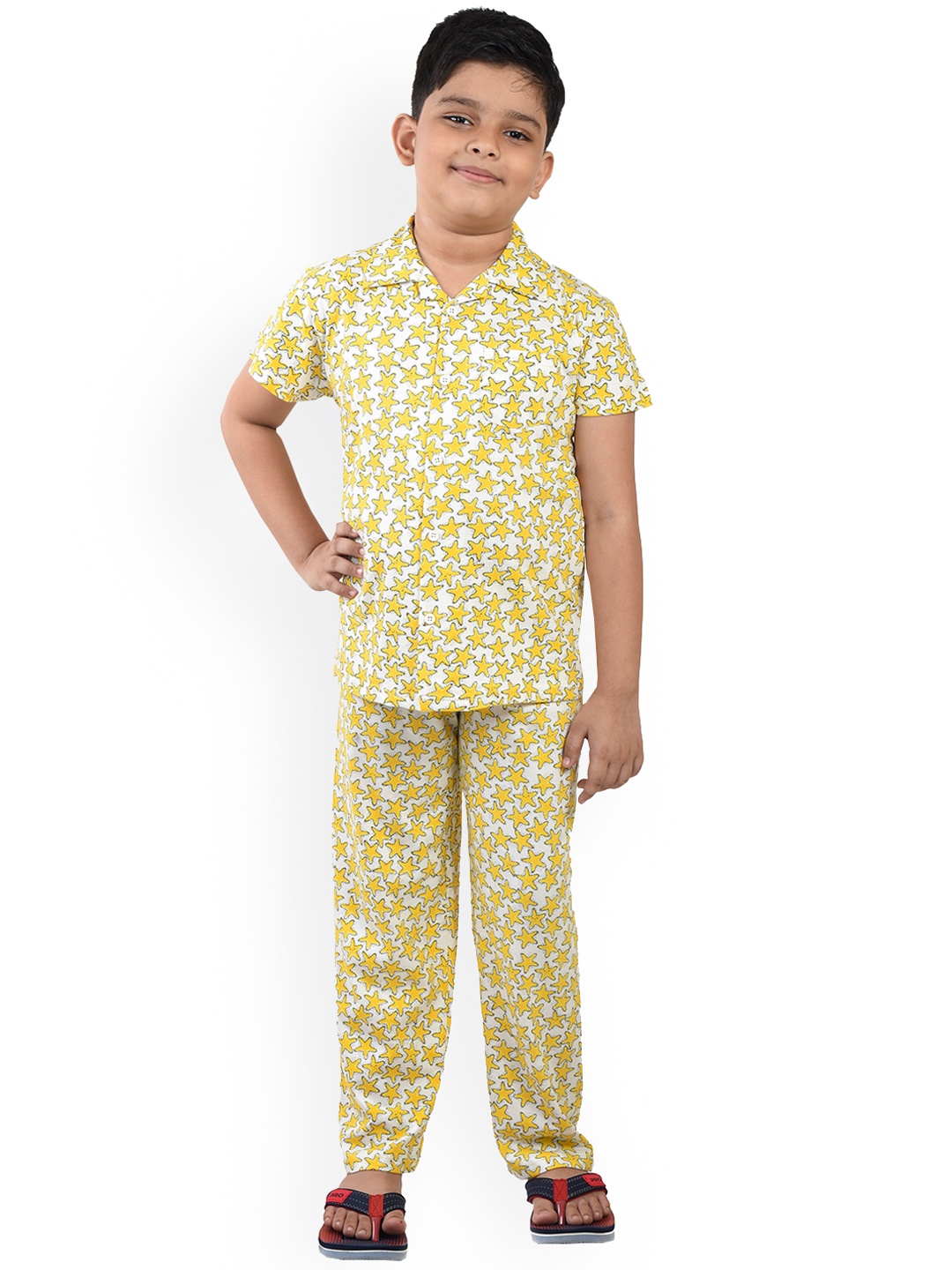 

Clothe Funn Boys Conversational Printed Pure Cotton Night Suit, Yellow