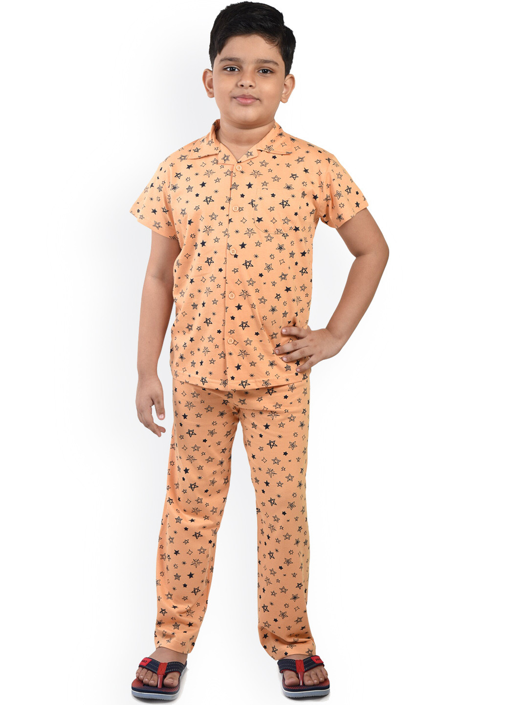 

Clothe Funn Boys Conversational Printed Pure Cotton Night Suit, Peach