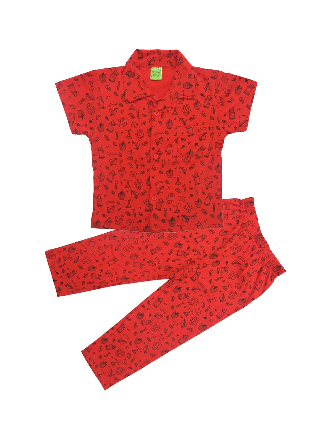 

Clothe Funn Boys Conversational Printed Pure Cotton Night Suit, Red