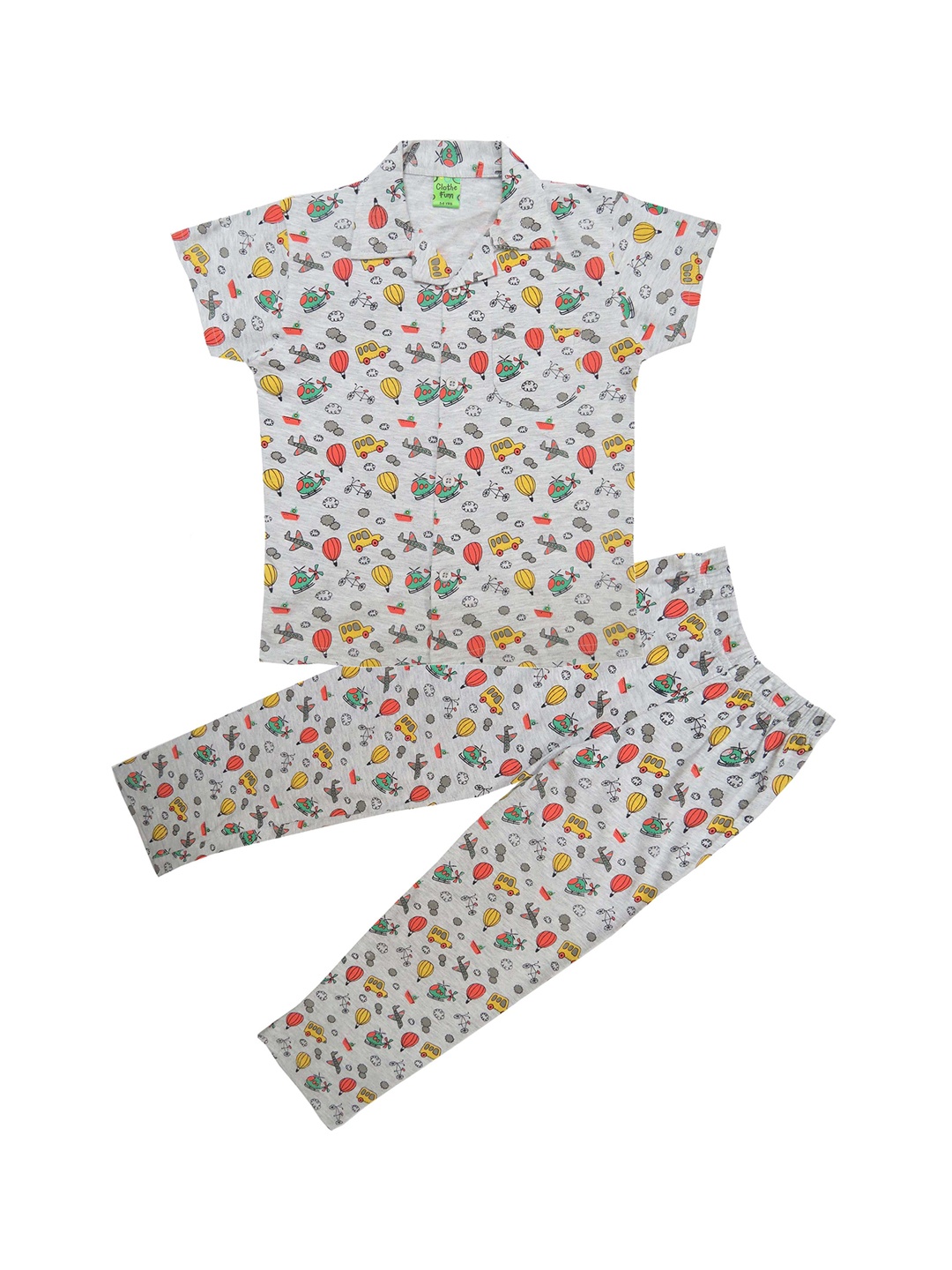 

Clothe Funn Boys Conversational Printed Pure Cotton Night Suit, Grey melange