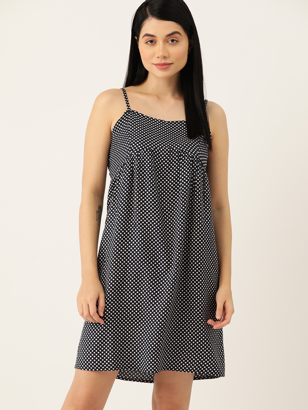 

ETC Polka Dots Printed Nightdress, Navy blue