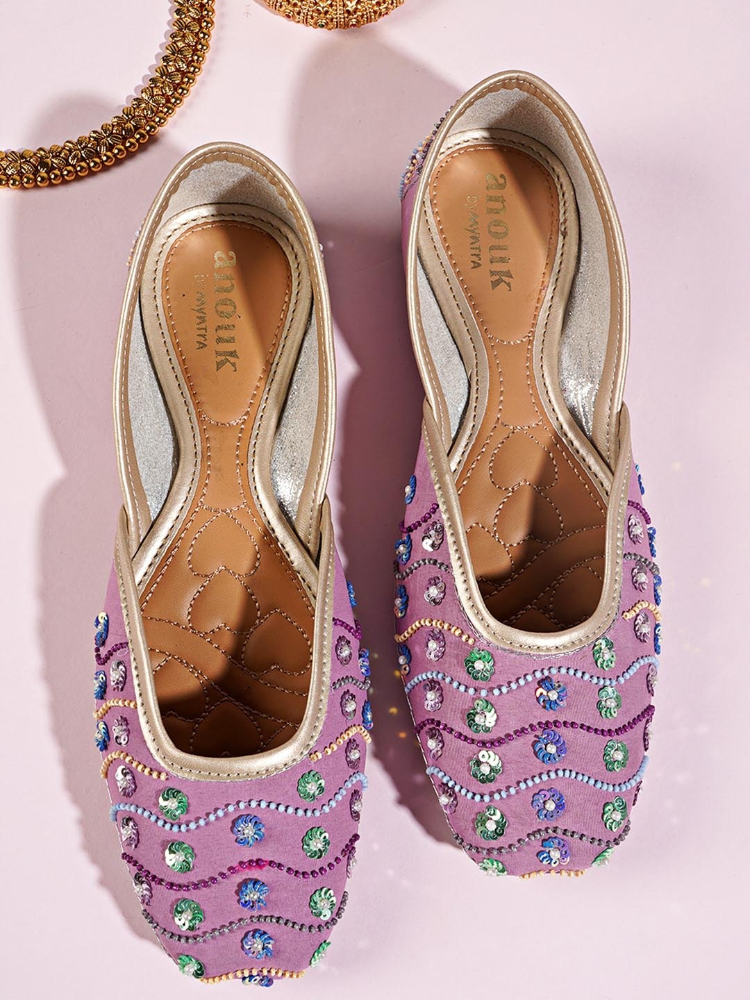 

Anouk Lavender And Green Embellished Ethnic Mojaris