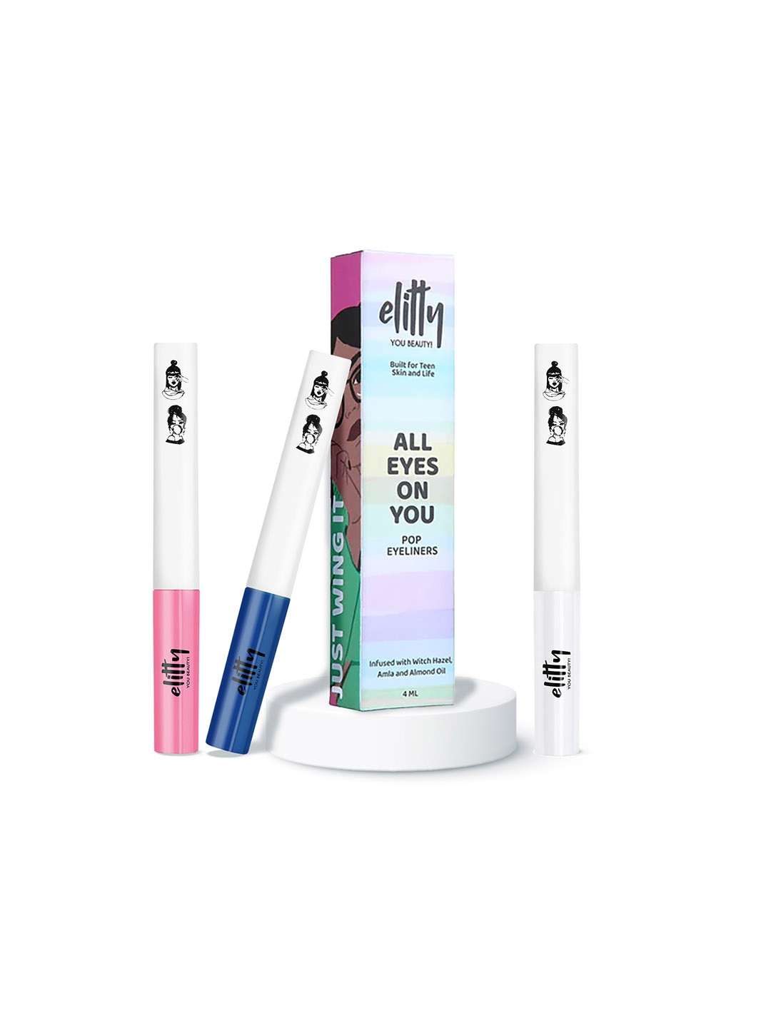 

Elitty Set of 3 All Eyes On You Pop Eyeliners with Witch Hazel 4 ml Each - Bubblegum Combo, Blue