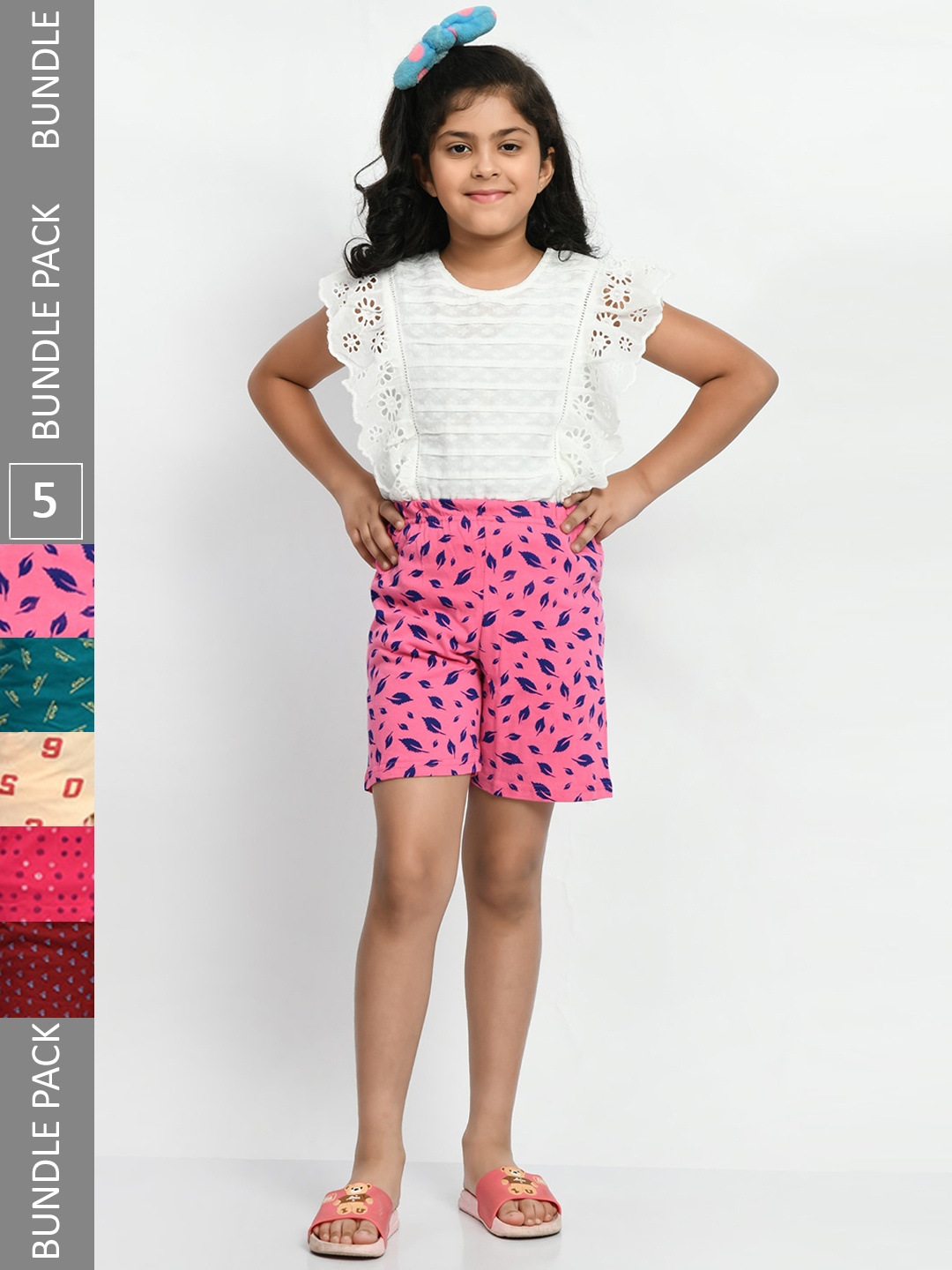 

BAESD Girls Pack Of 5 Printed High-Rise Pure Cotton Shorts, Pink