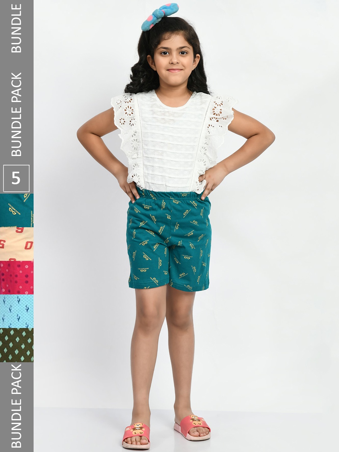 

BAESD Girls Pack of 5 Printed Pure Cotton Shorts, Teal