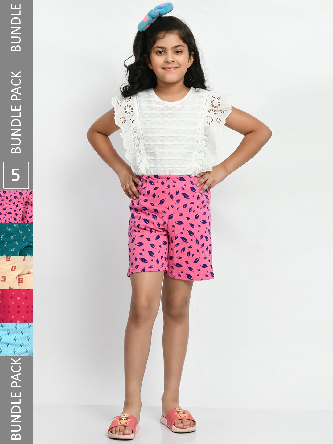 

BAESD Girls Pack Of 5 Conversational Printed Pure Cotton Shorts, Pink