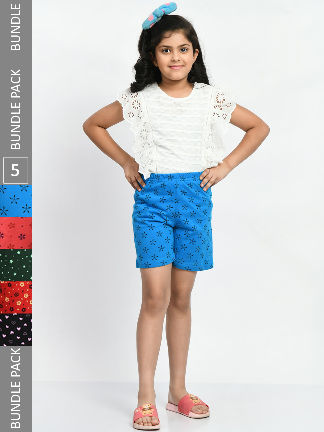 

BAESD Girls Pack Of 5 Conversational Printed High-Rise Pure Cotton Shorts, Blue