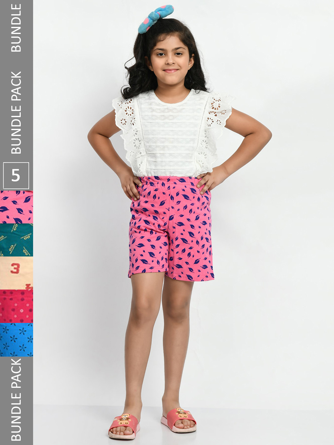 

BAESD Girls Pack Of 5 Floral Printed Pure Cotton Shorts, Pink
