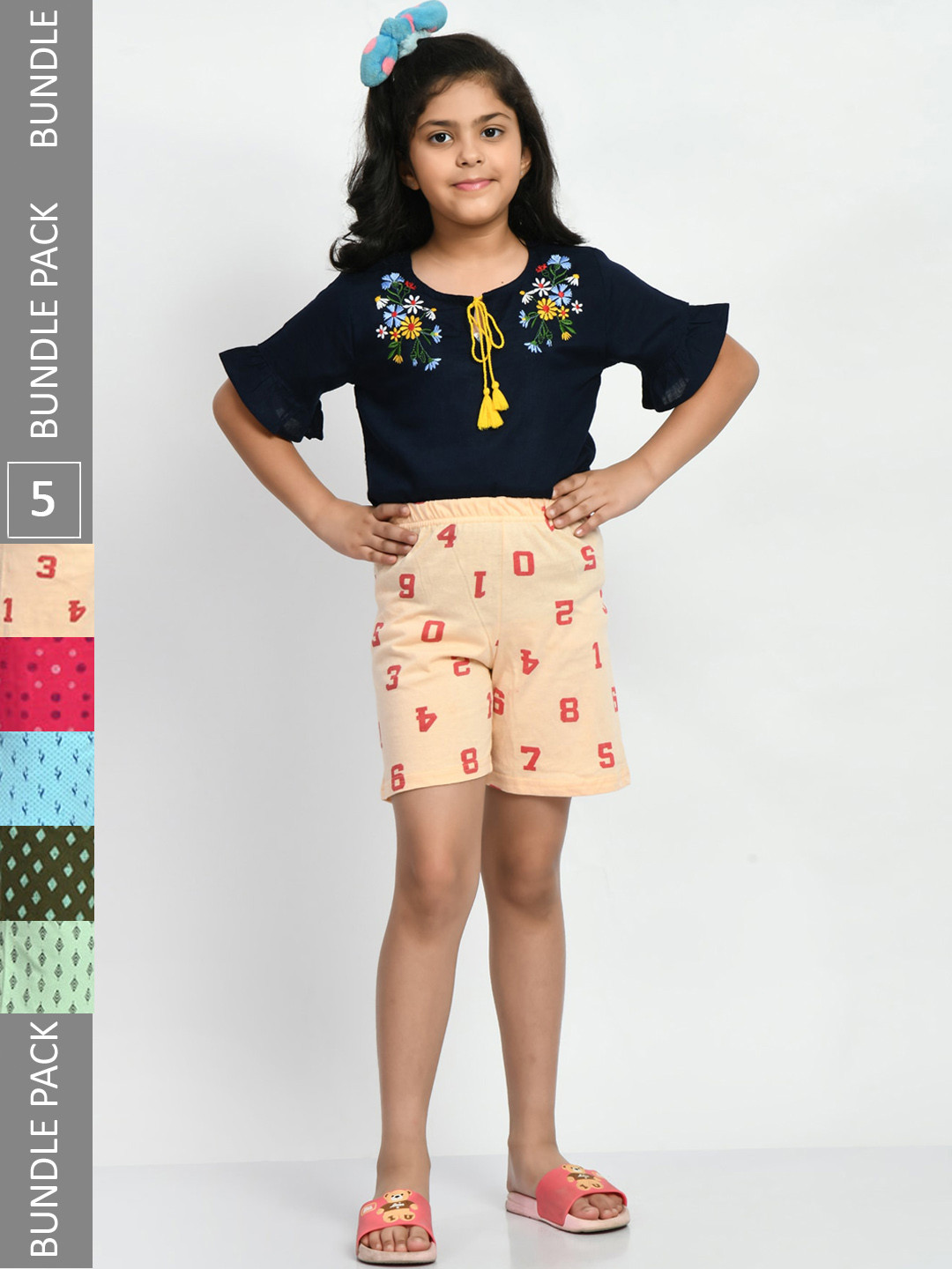 

BAESD Girls Pack of 5 Printed Pure Cotton Shorts, Cream