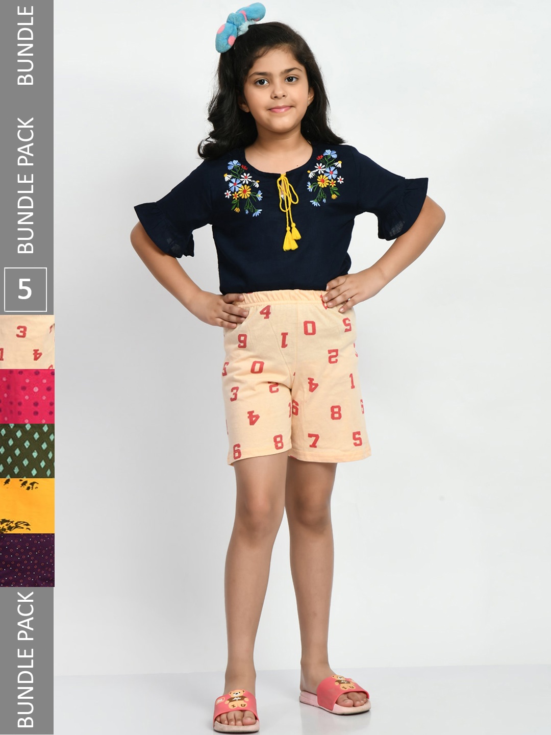 

BAESD Girls Pack Of 5 Geometric Printed Pure Cotton Shorts, Purple