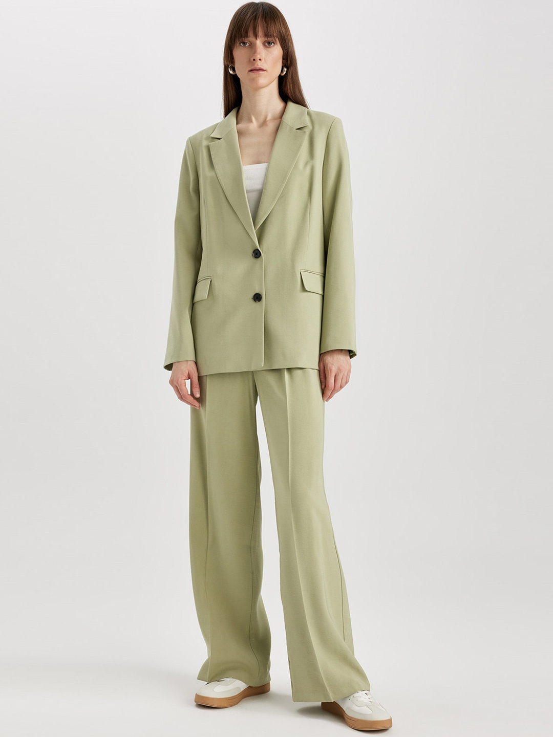 

DeFacto Women Mid Rise Parallel Trousers, Green