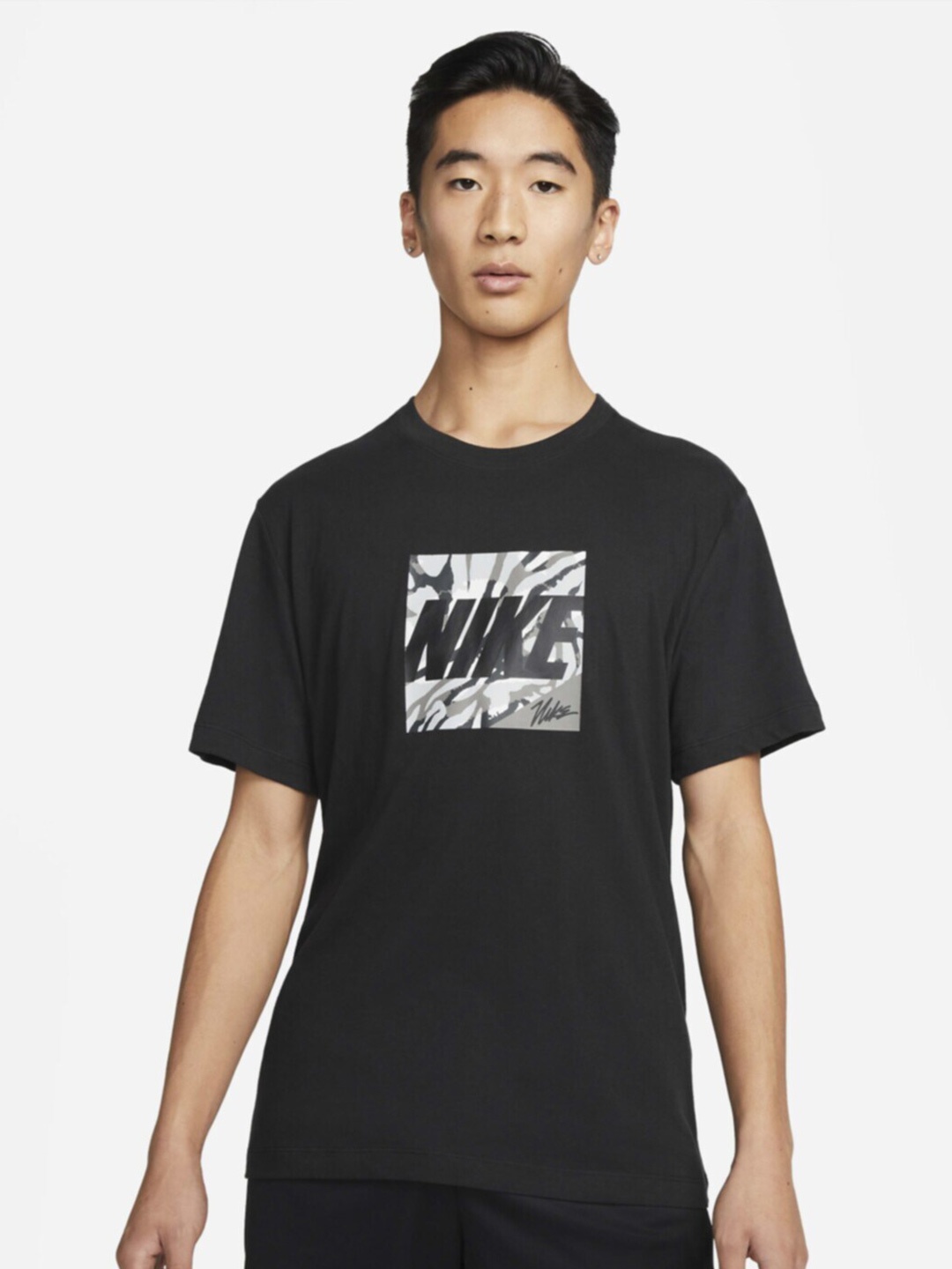

Nike Men Dri-FIT Brand Logo Printed Cotton Training T-shirt, Black