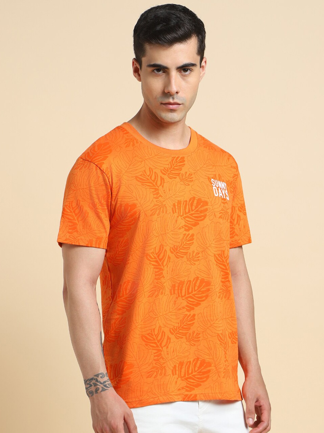 

Dennis Lingo Floral Printed Slim Fit T-shirt, Orange