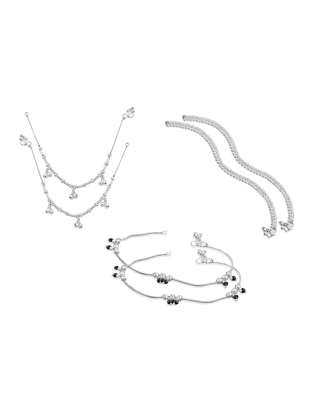 

RUHI COLLECTION Set Of 3 Silver-Plated Beaded Anklets