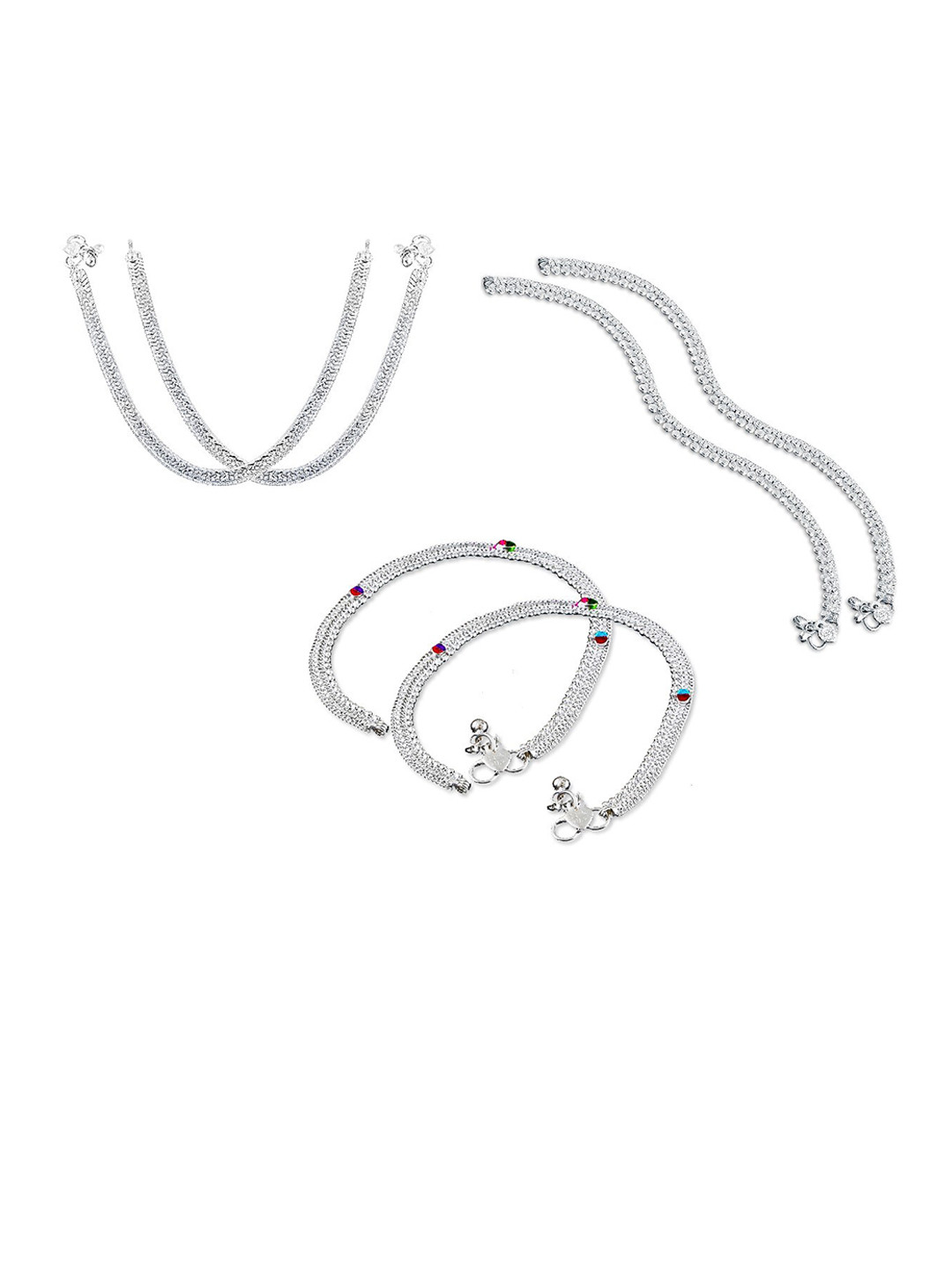 

RUHI COLLECTION Set Of 3 Silver-Plated Intricate Textured Anklets