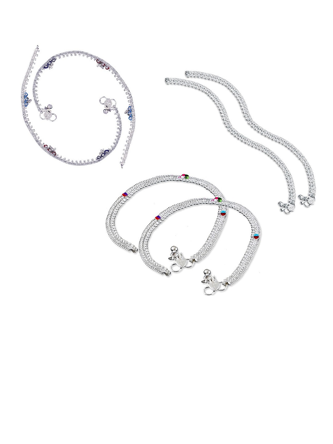 

RUHI COLLECTION Set Of 3 Silver-Plated Intricate Textured Anklets