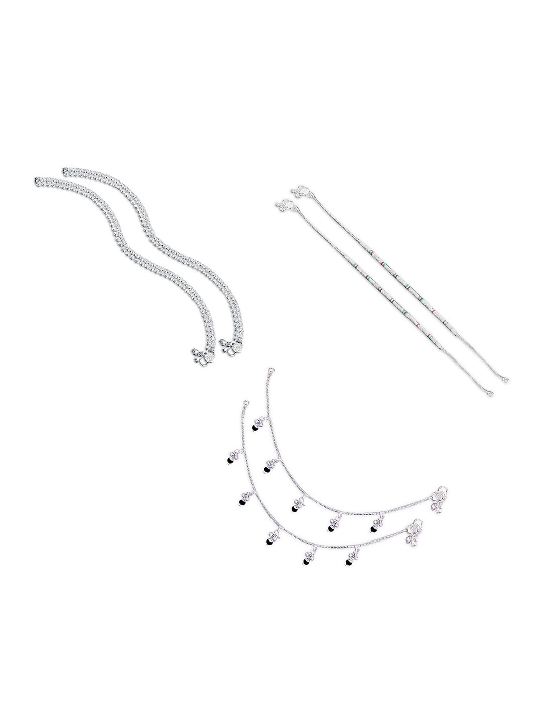 

RUHI COLLECTION Set Of 3 Silver-Plated Anklets