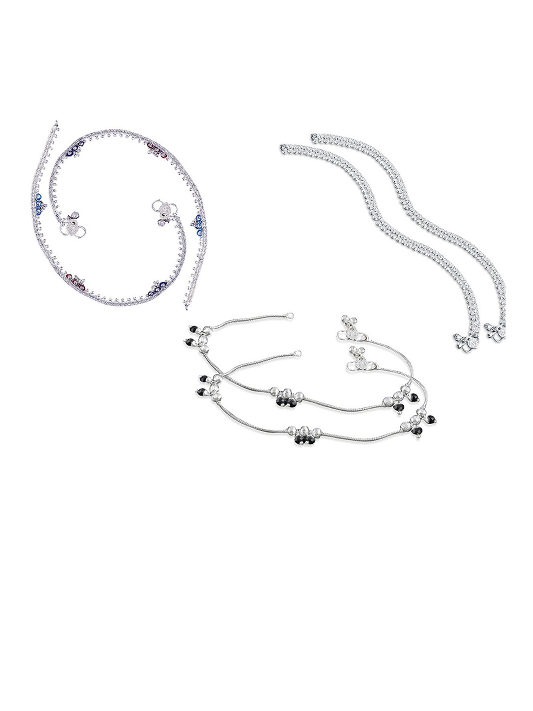 

RUHI COLLECTION Set Of 3 Silver-Plated Anklets