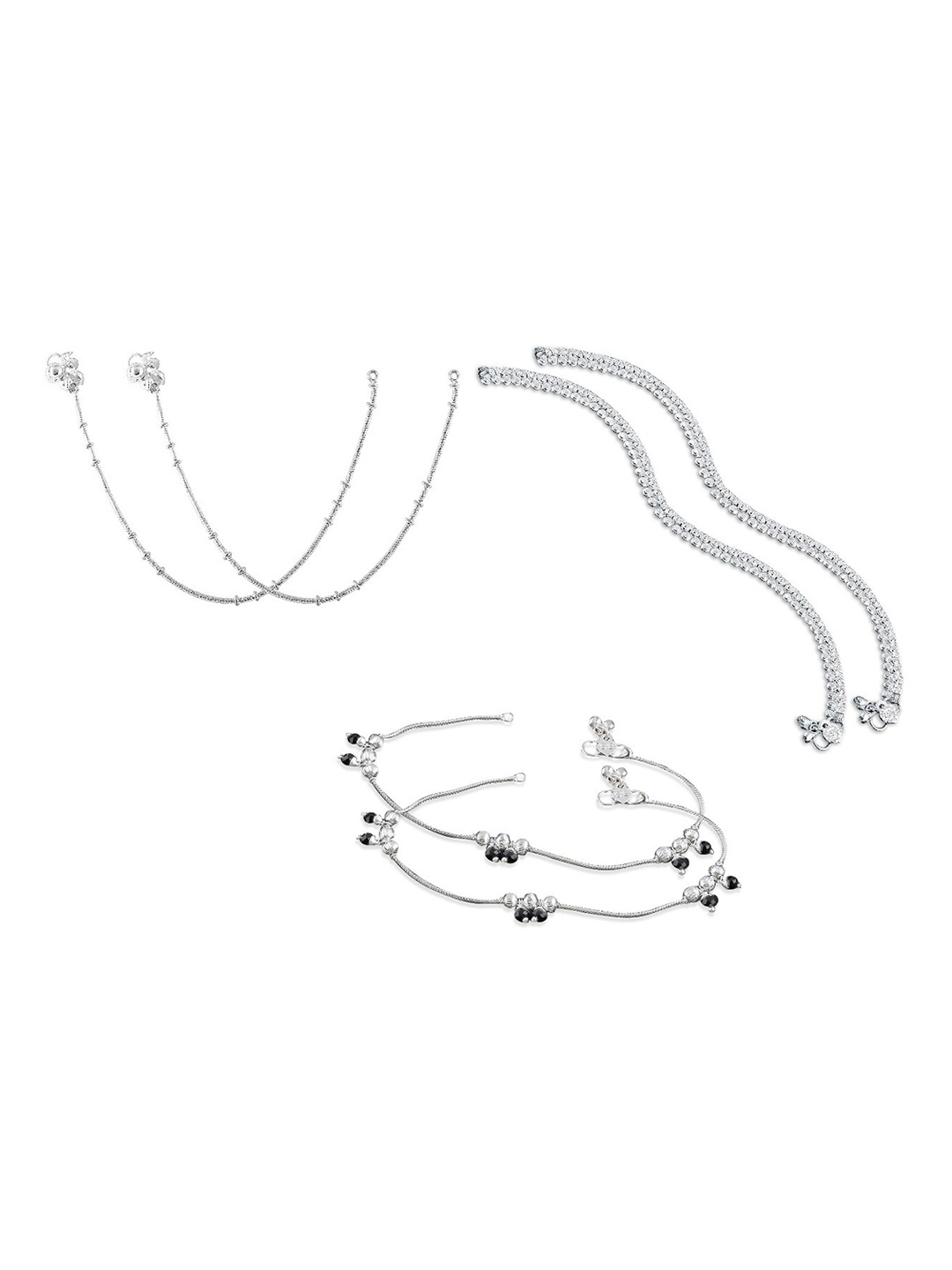 

RUHI COLLECTION Set Of 3 Silver-Plated Intricate Textured Anklets