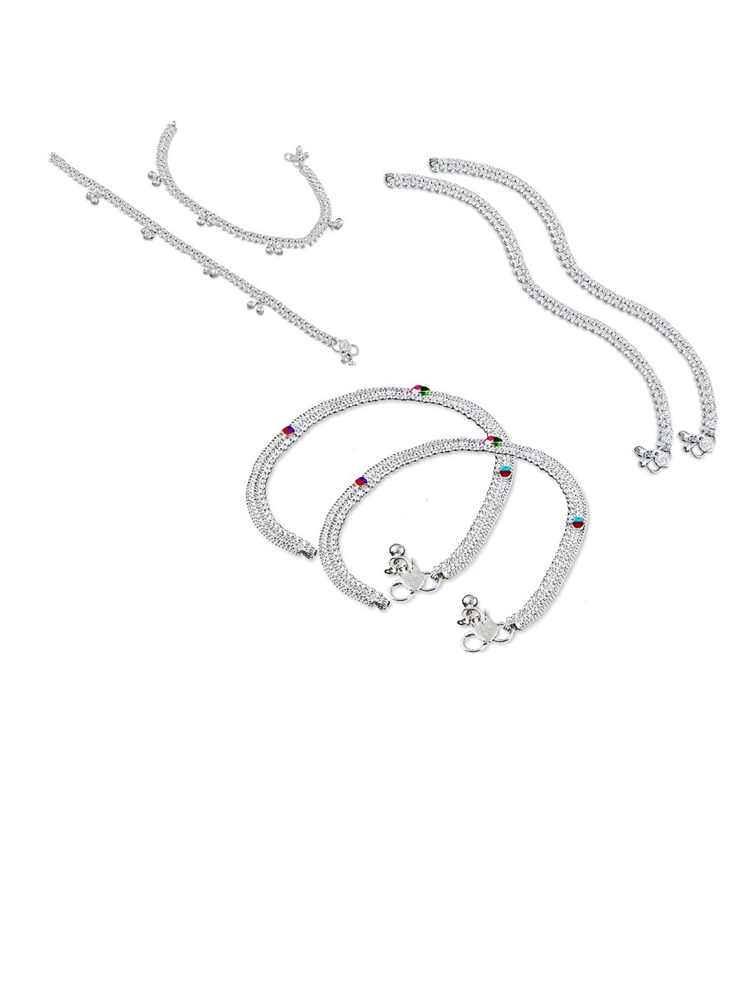 

RUHI COLLECTION Set Of 3 Silver-Plated Intricate Textured Anklets