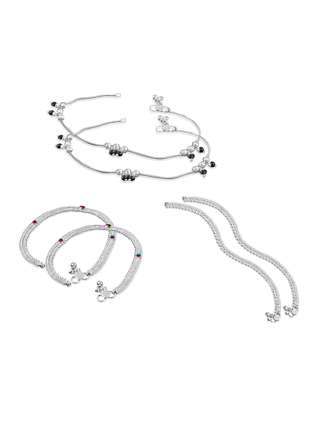 

RUHI COLLECTION Set Of 3 Silver-Plated Anklets