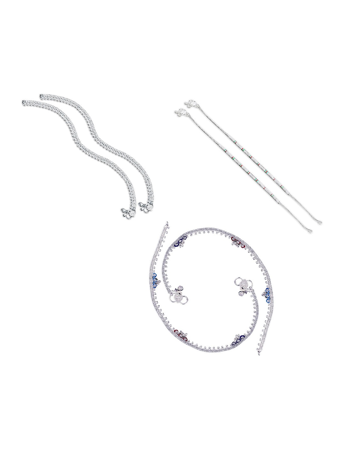 

RUHI COLLECTION Set Of 3 Silver-Plated Anklets