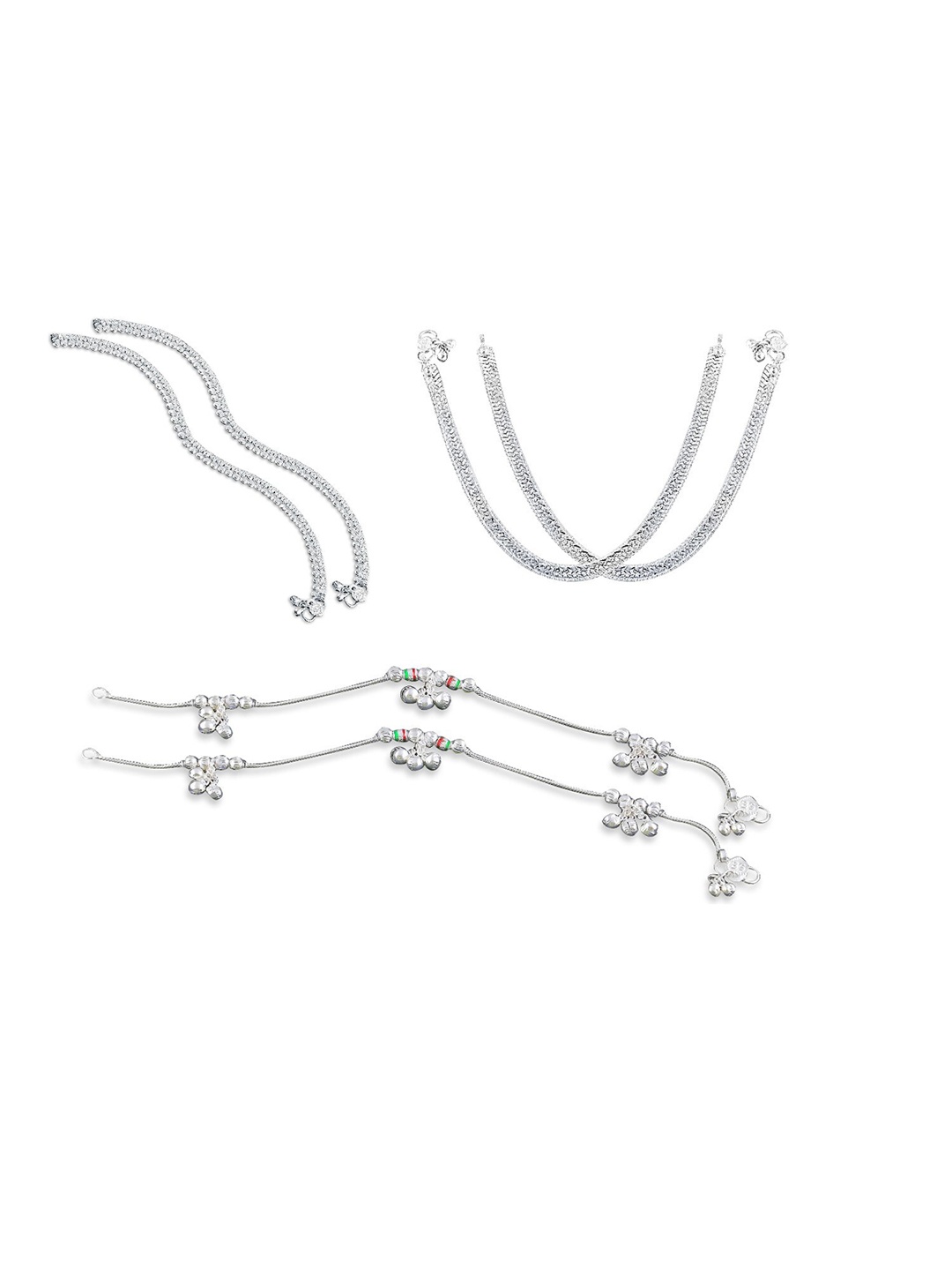 

RUHI COLLECTION Set Of 3 Silver-Plated Anklets