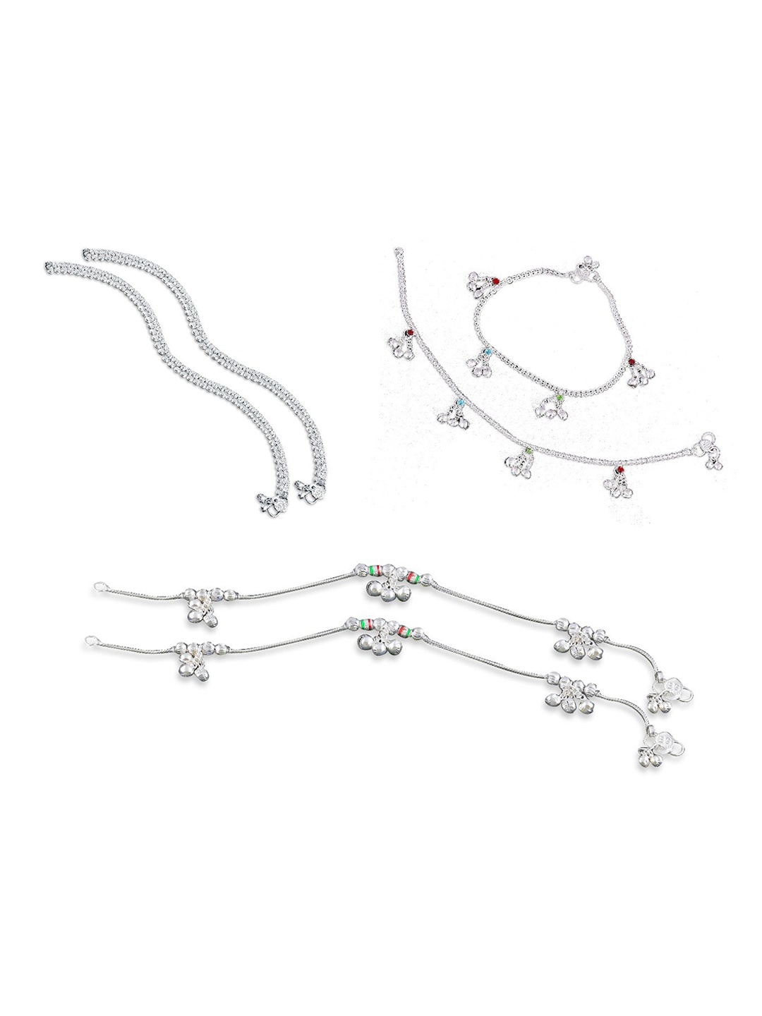 

RUHI COLLECTION Set Of 3 Silver-Plated Anklets