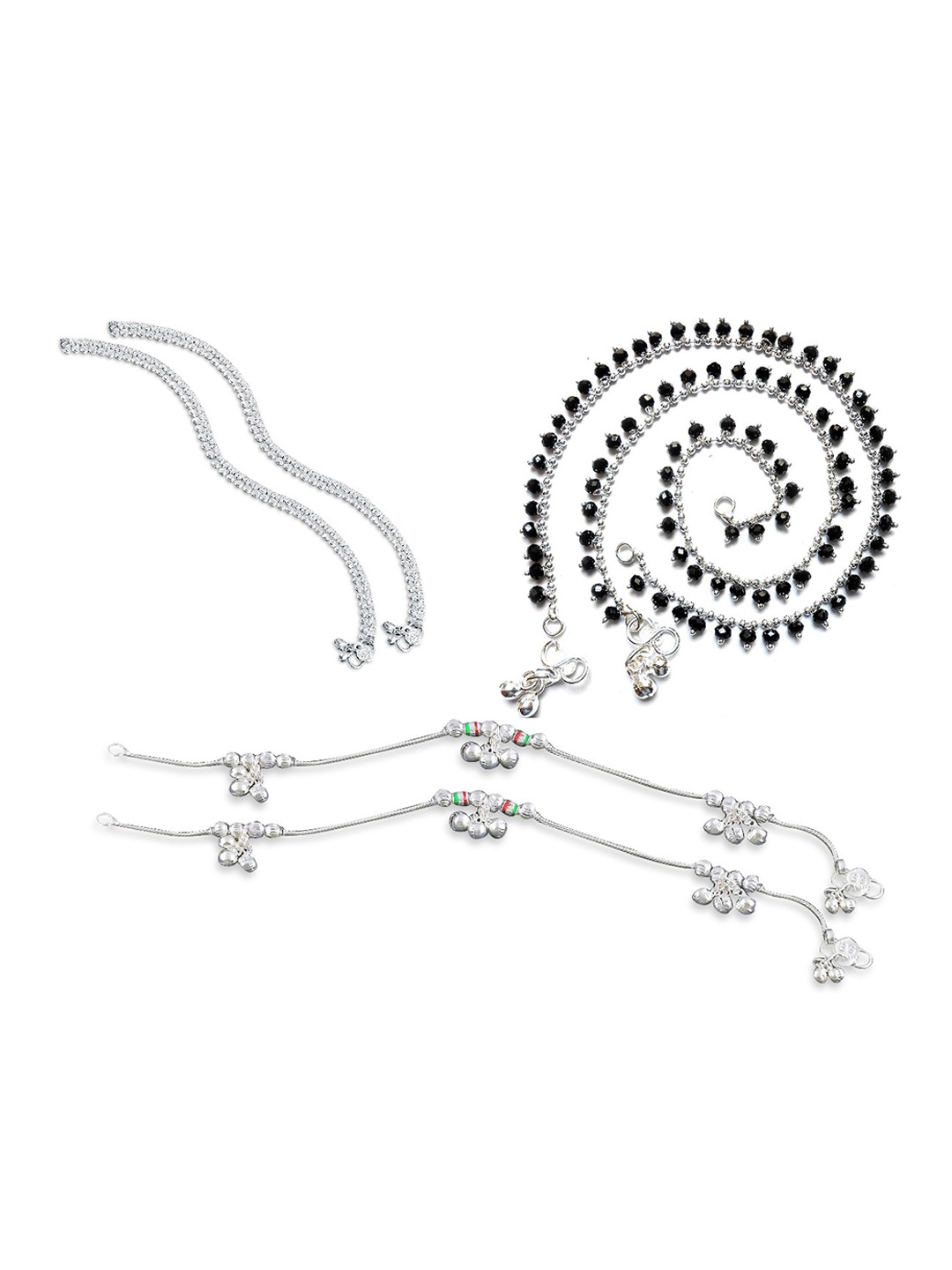 

RUHI COLLECTION Set Of 3 Silver-Plated Anklets