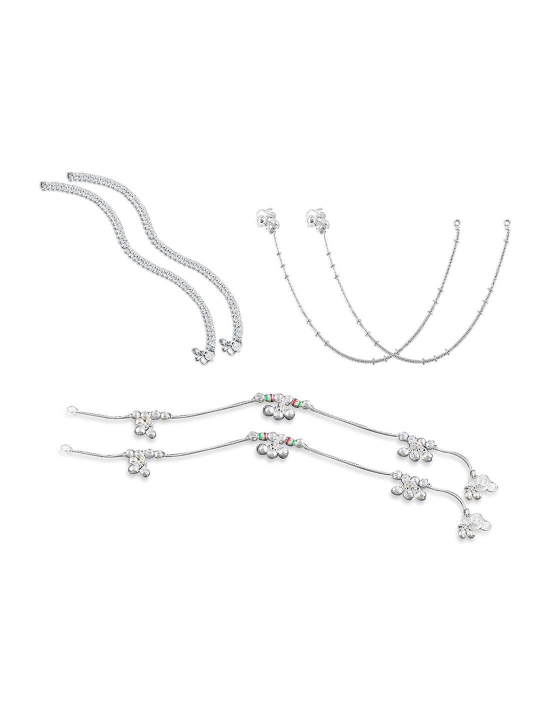 

RUHI COLLECTION Set Of 3 Silver-Plated Intricate Textured Anklets