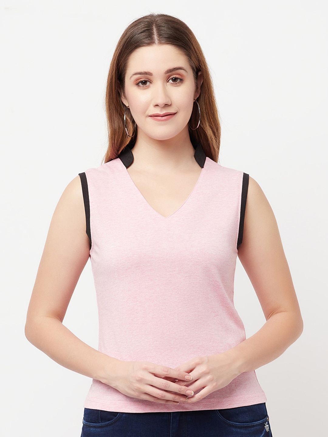 

GLITO V-Neck Sleeveless Cotton Top, Black