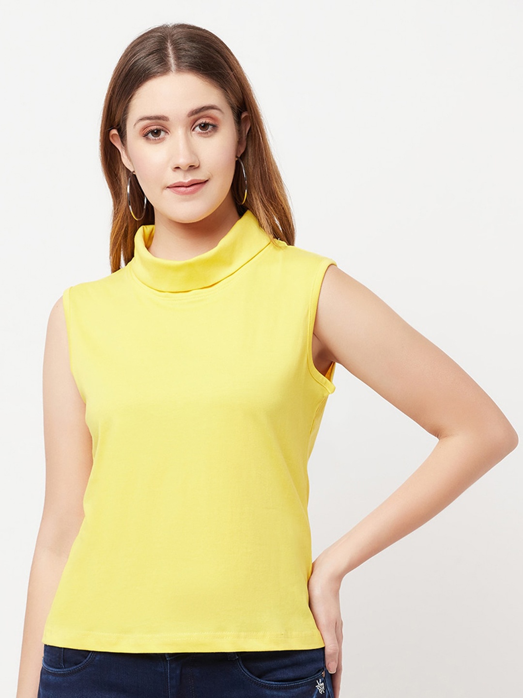 

GLITO High Neck Sleeveless Cotton Top, Yellow