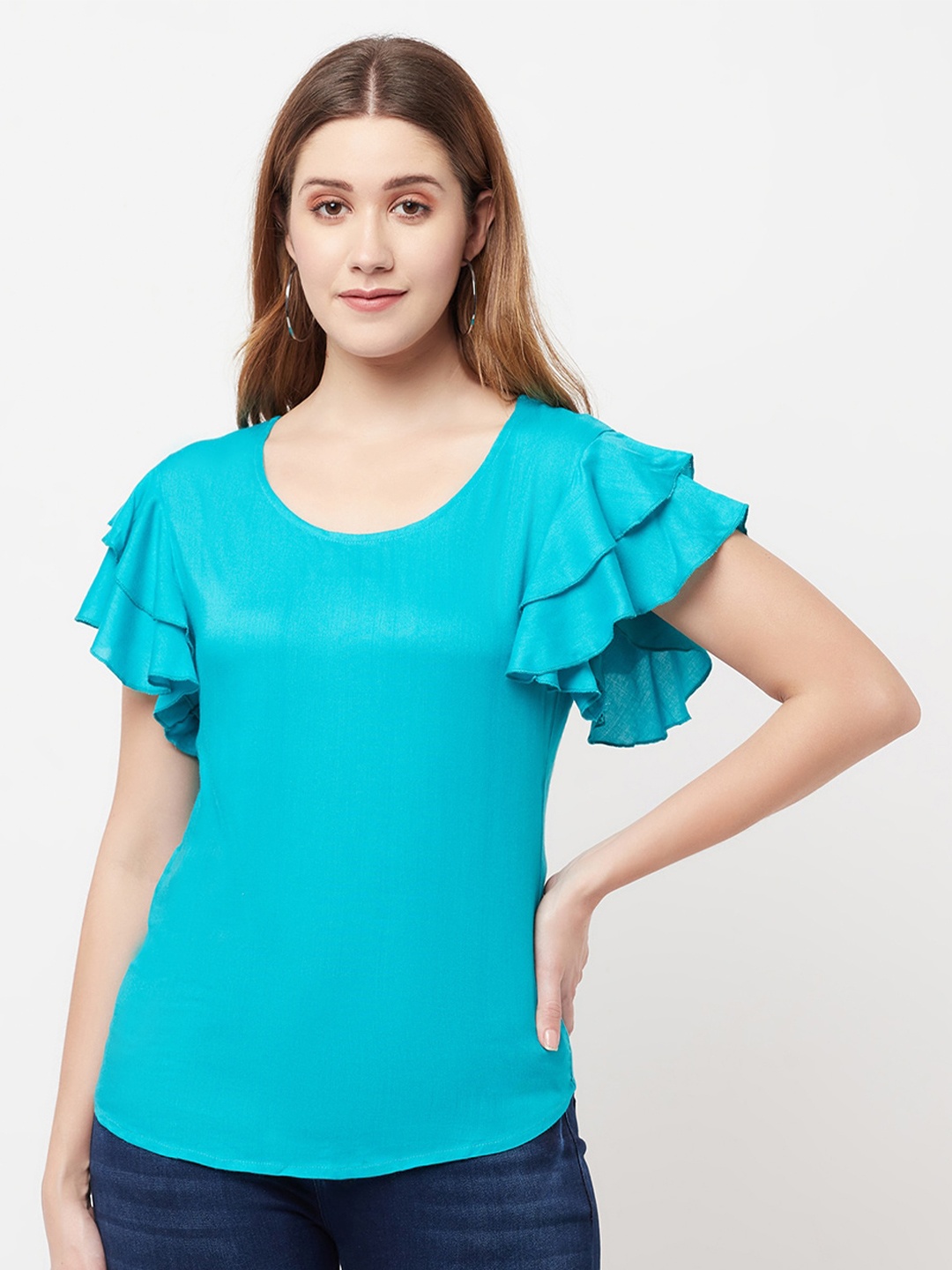 

GLITO Flutter Sleeves Casual Top, Blue