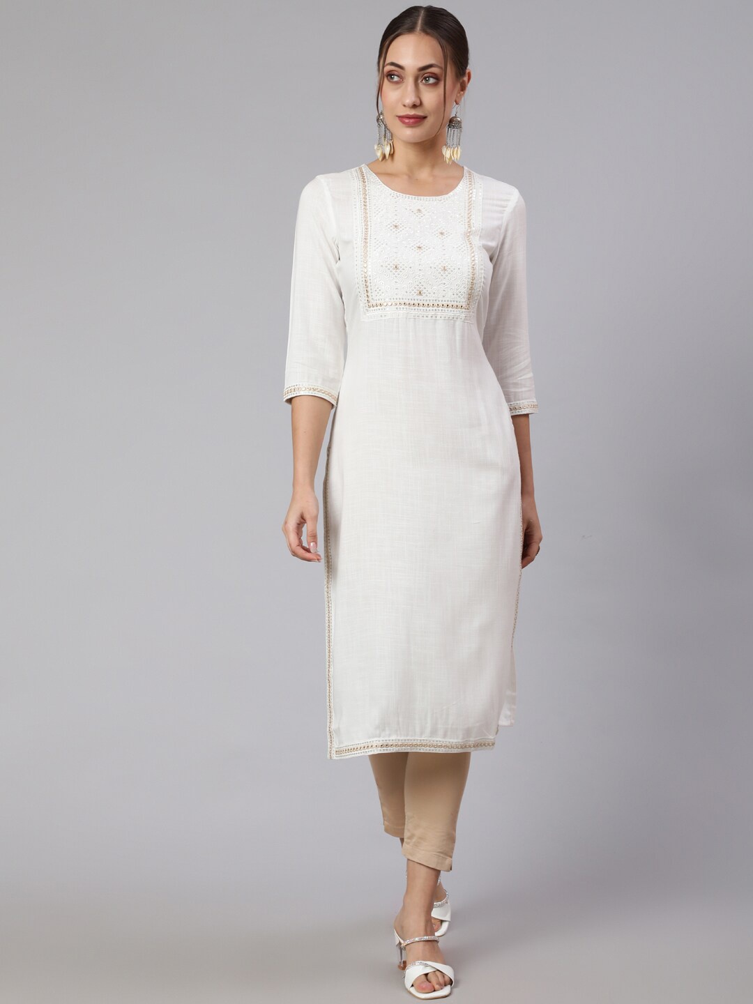 

KALINI Embroidered Ethnic Motifs Kurta, White