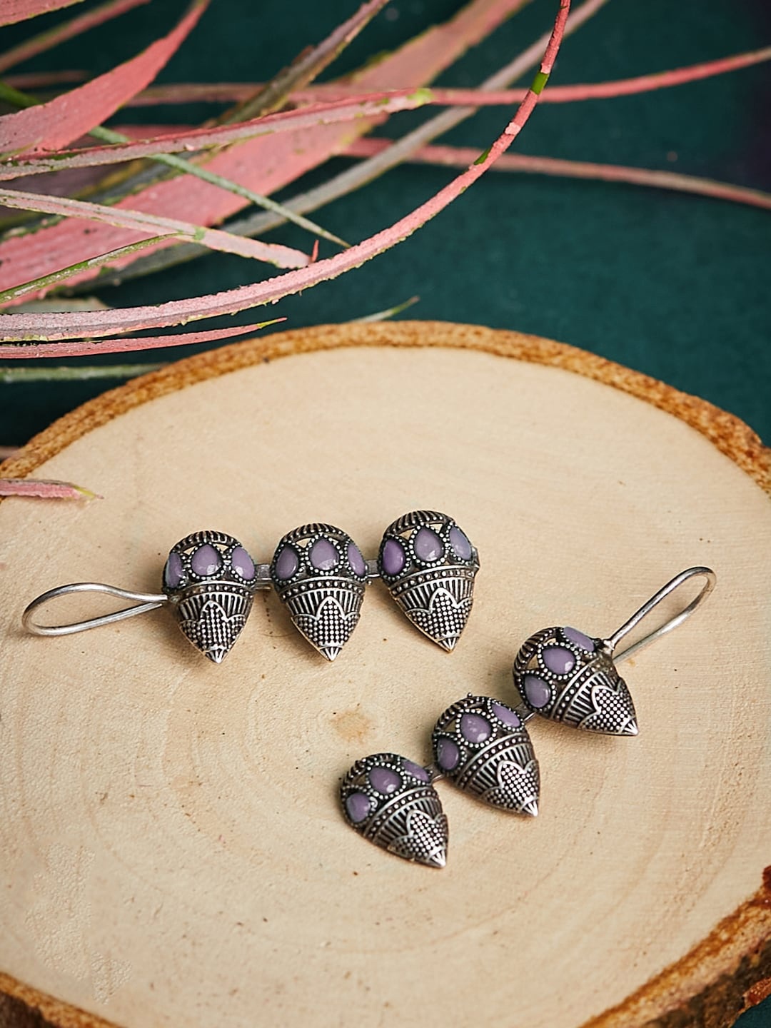 

ATIBELLE Silver-Plated Oxidised Contemporary Drop Earrings