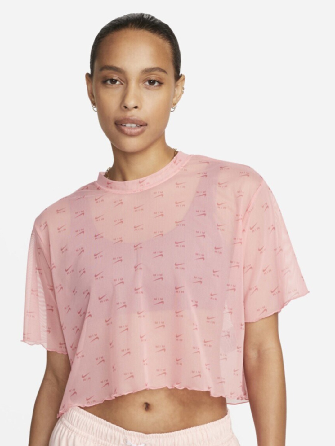 

Nike Air Women Printed Mesh Short-sleeve Crop Top, Pink