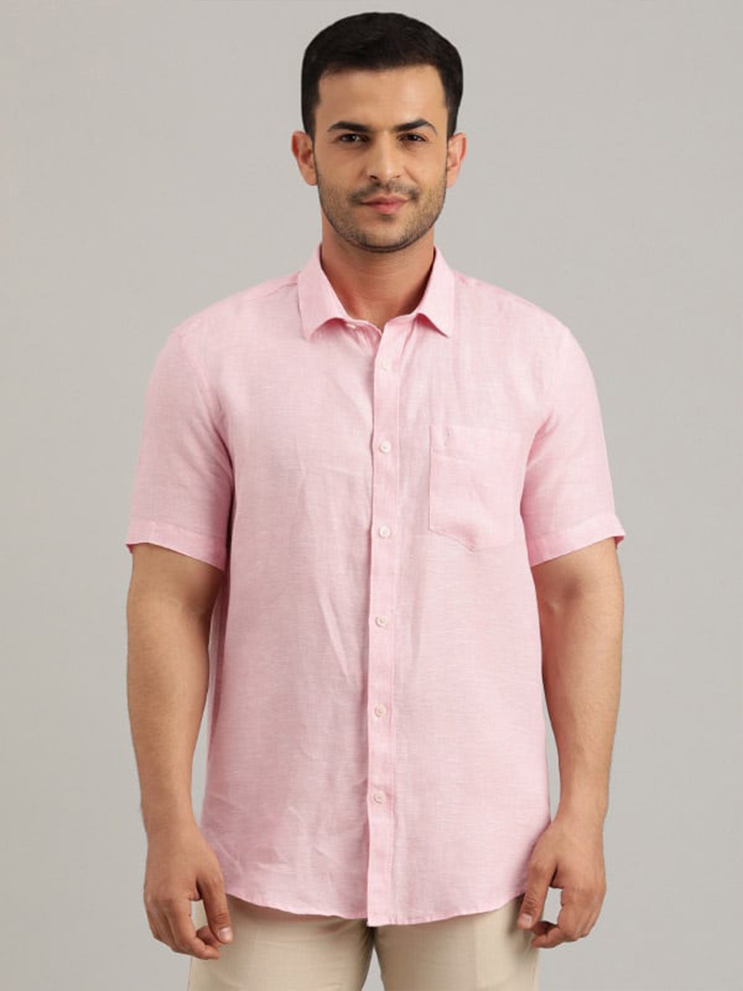 

Indian Terrain Chiseled Slim Fit Opaque Pure Linen Casual Shirt, Pink