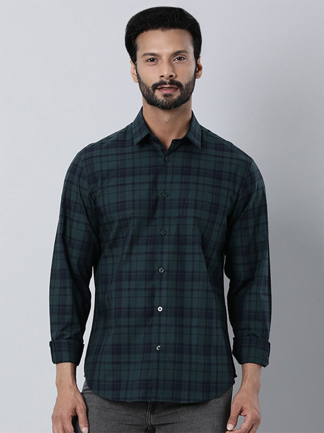 

Indian Terrain Checked Chiseled Slim Fit Tartan Checks Opaque Pure Cotton Casual Shirt, Teal