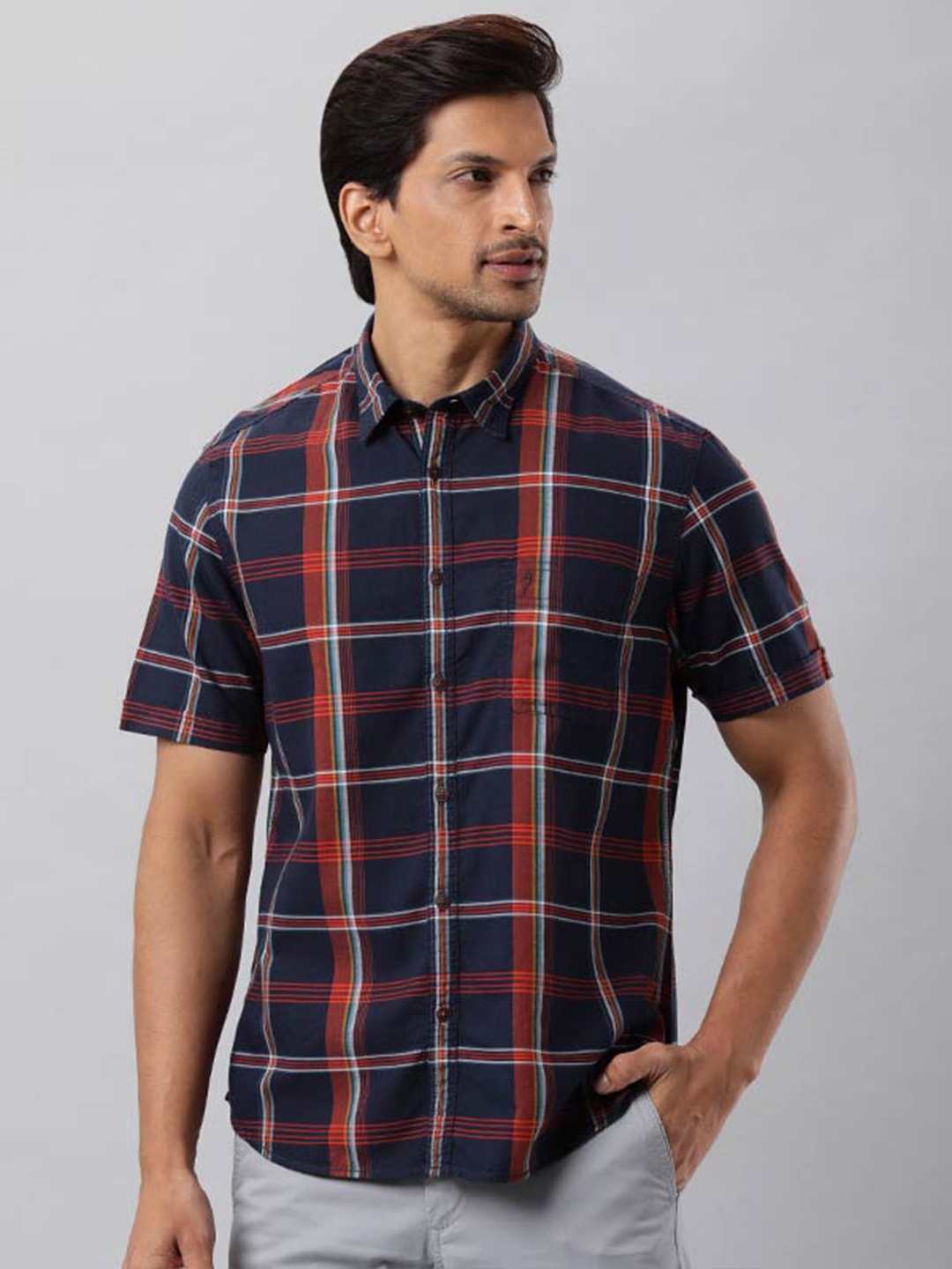 

Indian Terrain Chiseled Slim Fit Tartan Checks Opaque Checked Pure Cotton Casual Shirt, Blue