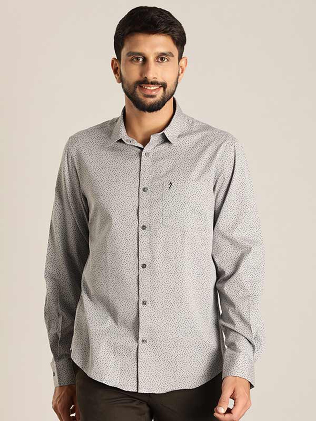 

Indian Terrain Chiseled Slim Fit Opaque Printed Pure Cotton Casual Shirt, Black