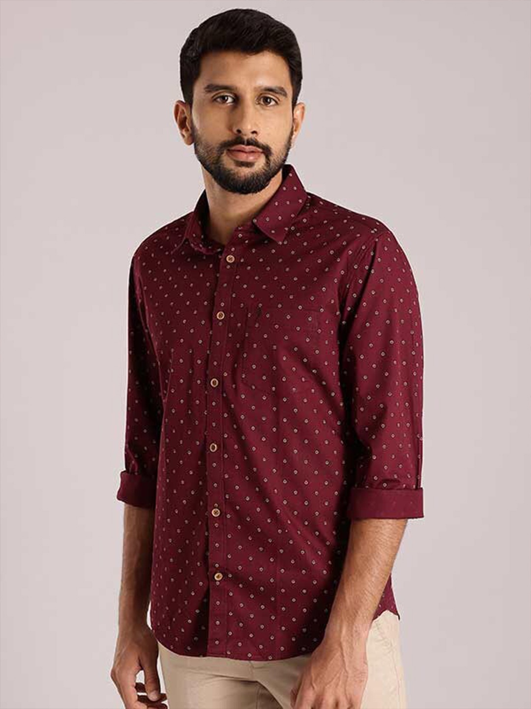

Indian Terrain Chiseled Slim Fit Opaque Printed Pure Cotton Casual Shirt, Red