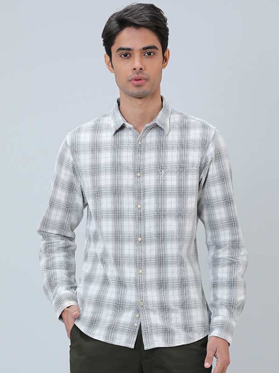

Indian Terrain Checked Chiseled Slim Fit Pure Cotton Casual Shirt, Grey