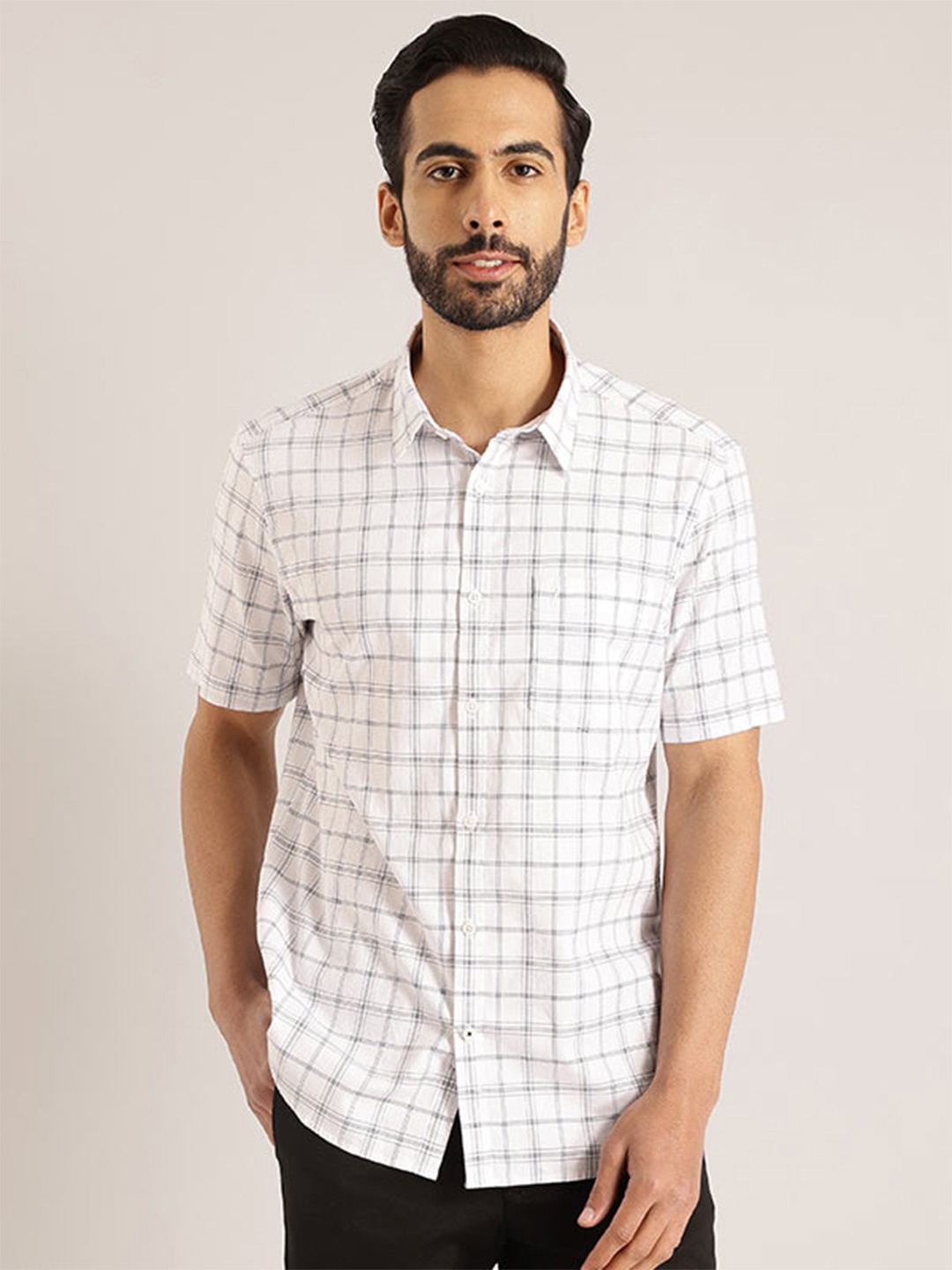 

Indian Terrain Chiseled Slim Fit Checked Casual Pure Cotton Shirt, White