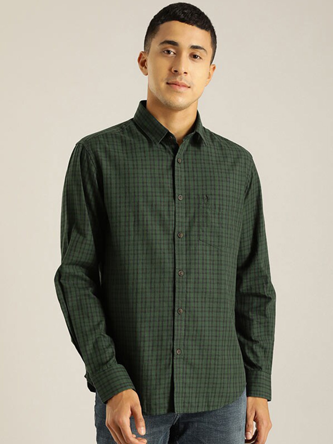 

Indian Terrain Chiseled Slim Fit Tartan Checked Pure Cotton Casual Shirt, Green