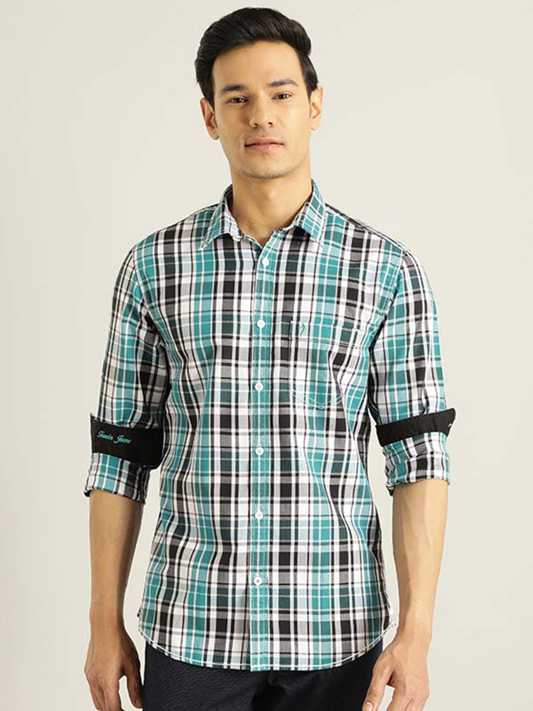 

Indian Terrain Chiseled Slim Fit Tartan Checked Pure Cotton Casual Shirt, Green