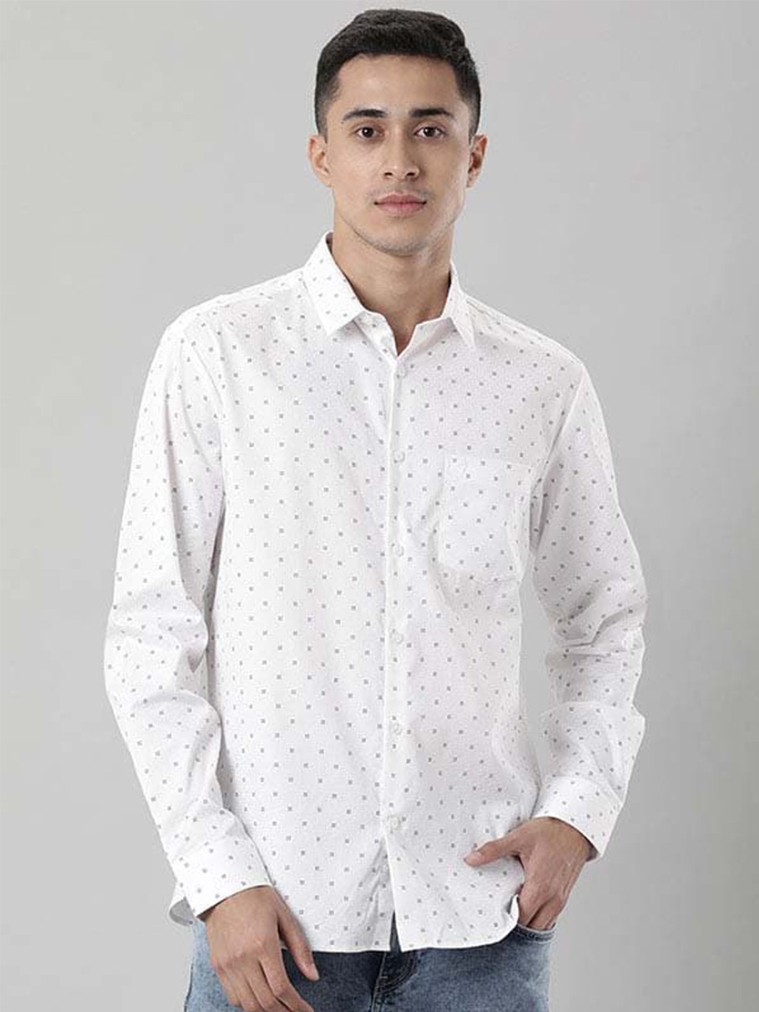 

Indian Terrain Chiseled Slim Fit Micro Ditsy Printed Pure Cotton Casual Shirt, White